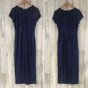 HANA Vintage Blue Crushed Velvet Dress Size Medium